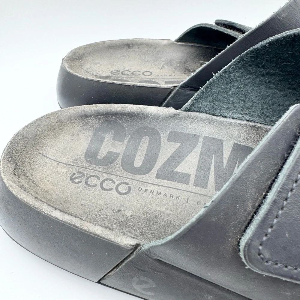 Ecco Cozmo Double Strap Hook & Loop Comfort Slide Sandals Black‎ Men's Size 41
